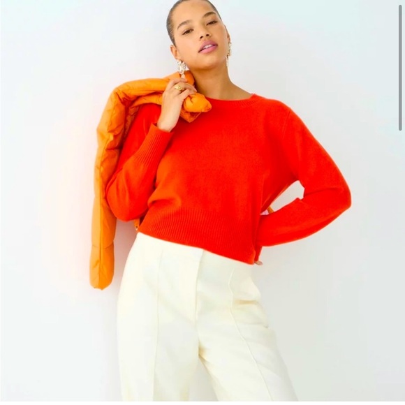 J. Crew Sweaters - J. Crew Orange 100% Cashmere Cropped Fit Sweater Crew Neck Women's Sz XS Poppy